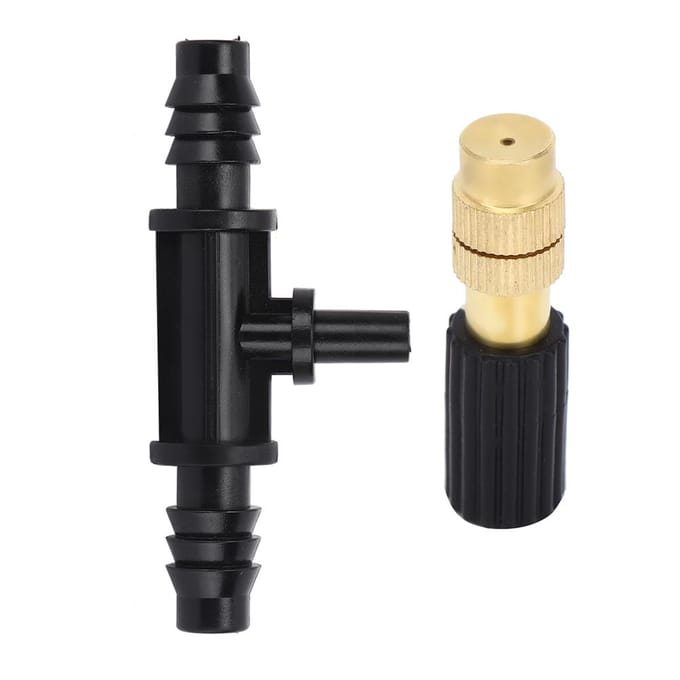 10 stuks nevelwatersproeier met T-stuk Tuinirrigatie Koelaccessoire voor 8/12 slang black