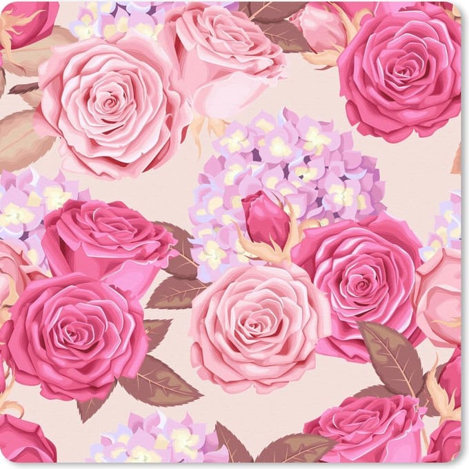 Muismat 20x20 cm - Mousepad Bloemen - Rozen - Roze - Muismatten