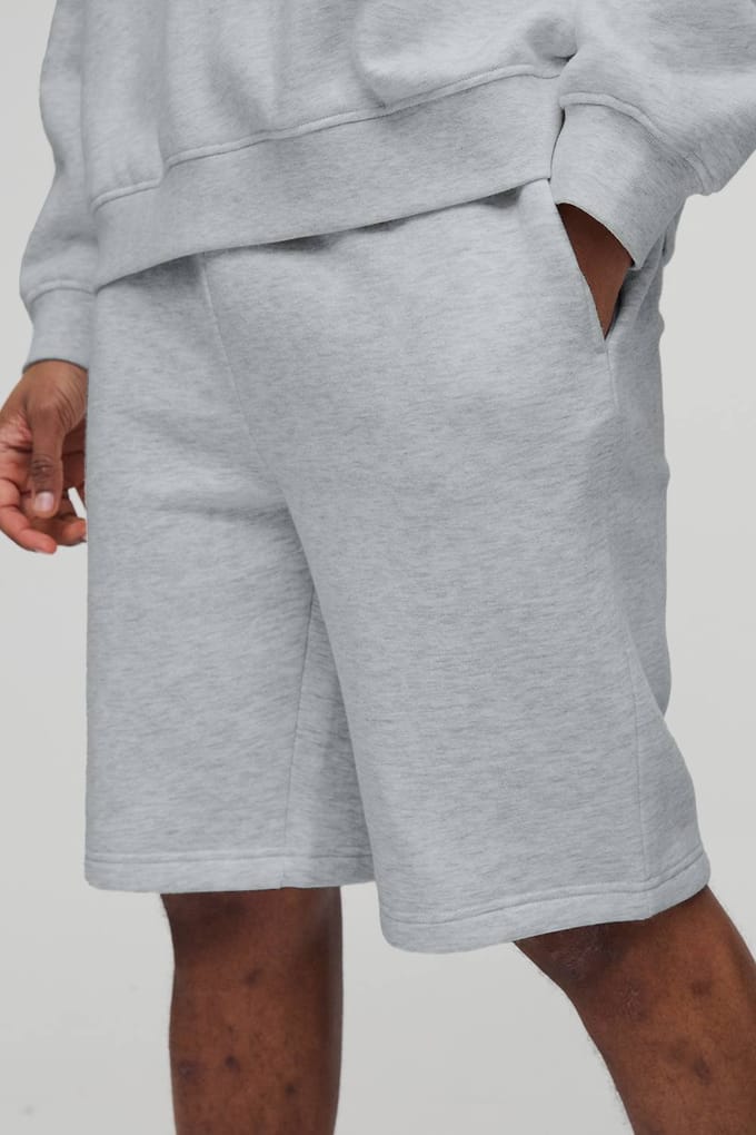Langslanke pasvorm mid-lengte basic shorts | Grey Marl | Size Medium