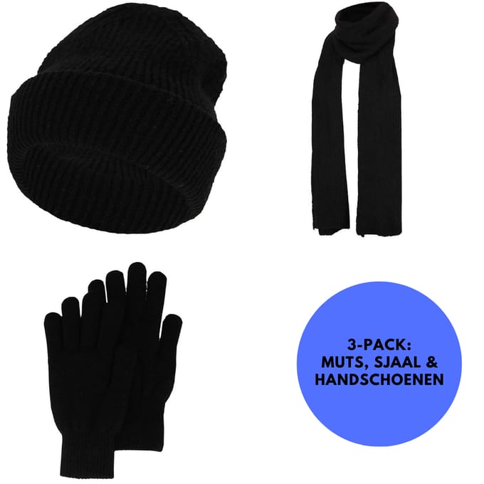 Sarlini - Winterset Dames - Handschoenen/Muts/Sjaal - One Size - Zwart