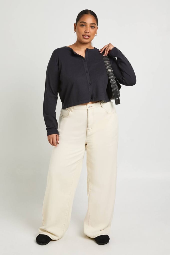 boohoo Dames Plus top met lange mouwen in gebreide rib | Houtskool | Maat: 48