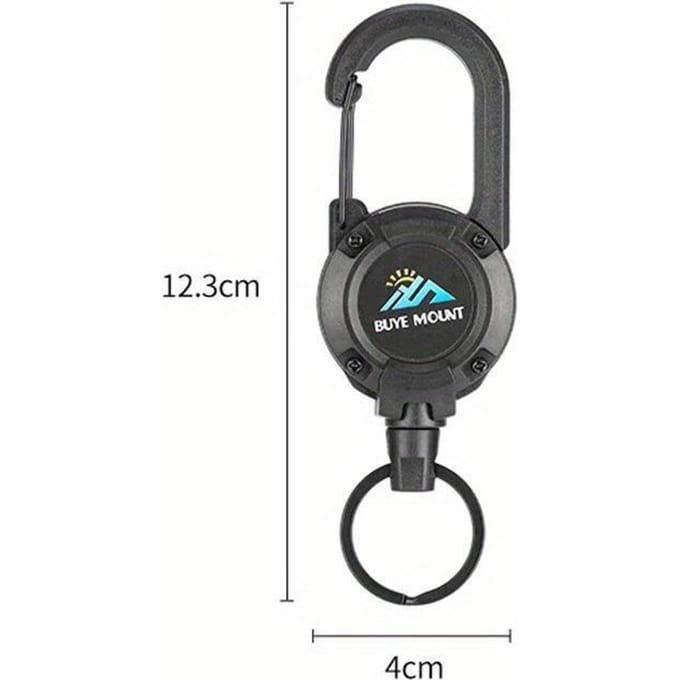 1 porte-clés rétractable robuste avec mousqueton et câble en acier noir