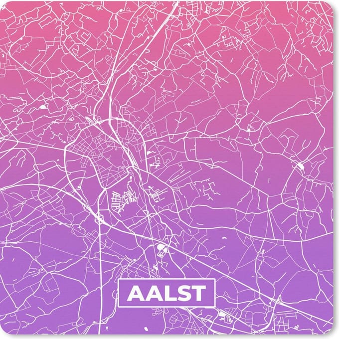 Muismat 20x20 cm - Mousepad Stadskaart - Aalst - Paars - Roze - Muismatten
