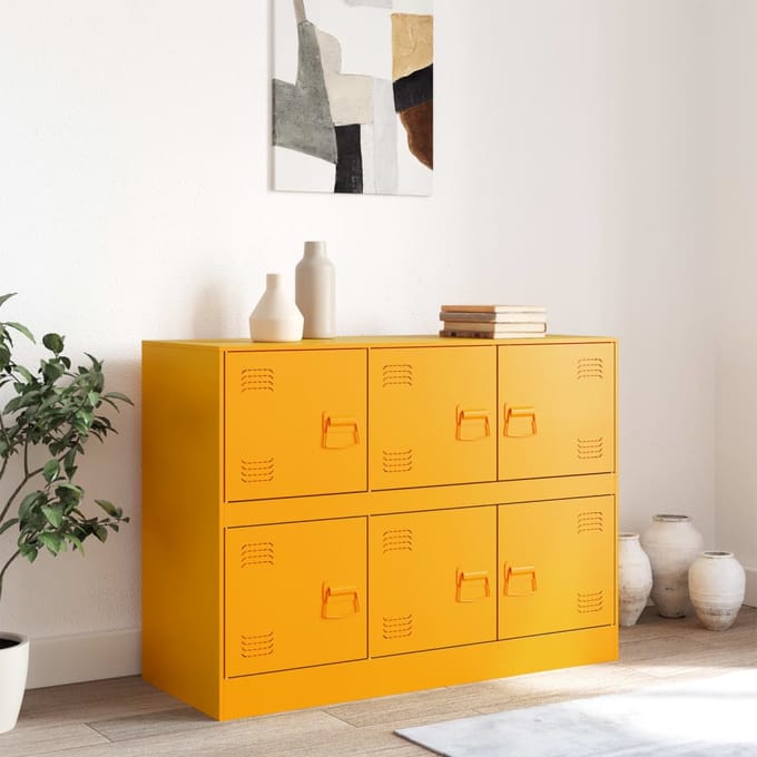 vidaXL - Dressoir - 99x39x73 - cm - staal - mosterdgeel