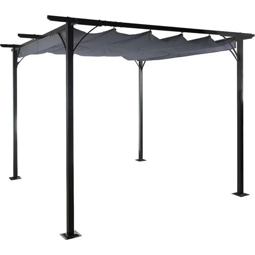 Pergola MCW-C42, tuinpaviljoen, stevig 6cm frame + schuifdak ~ 3,5x3,5m grijs