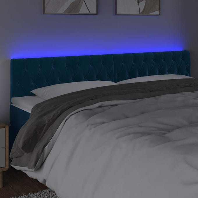 vidaXL - Hoofdbord - LED - 200x7x78/88 - cm - fluweel - donkerblauw
