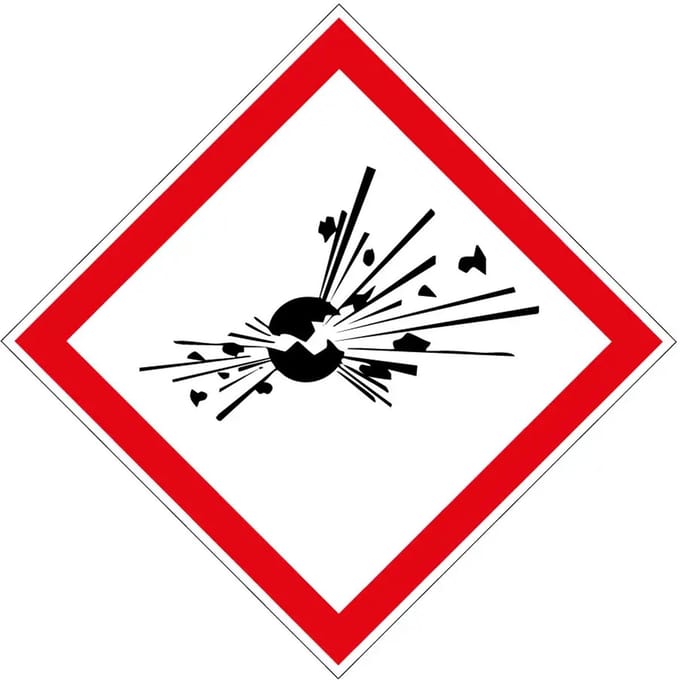 GHS01 explosieve stoffen bord | gecoat dibond materiaal | 20 x 20 cm