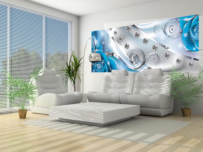 Blue Floral Diamond Abstract Modern Photo Wallcovering