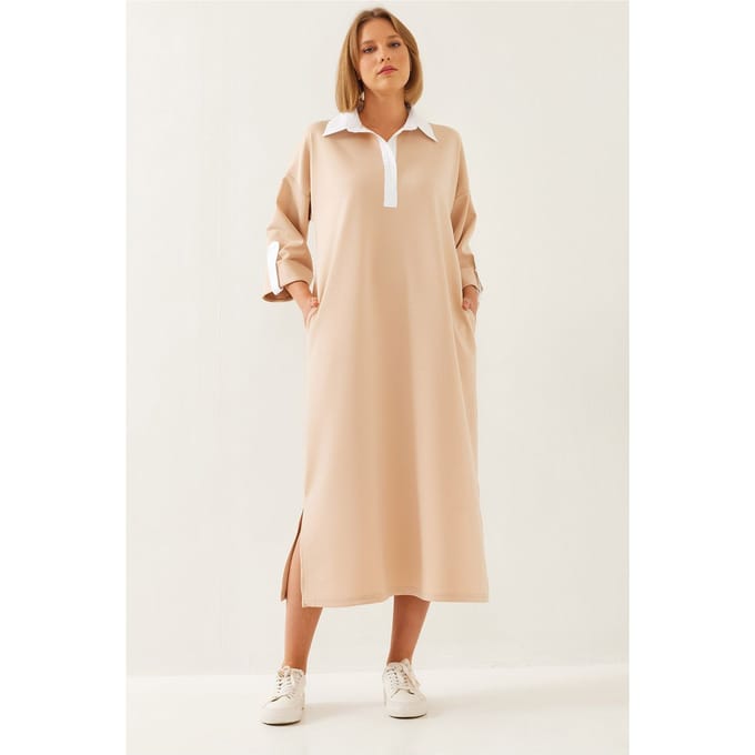 Contrast Gedetailleerde Midi-jurk