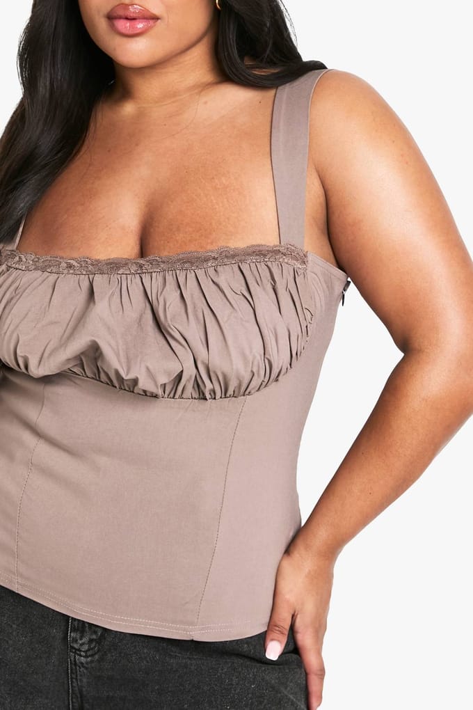 boohoo Dames PLUS GERUAPTE BANDJESCORSET | Mokka | Maat: 54