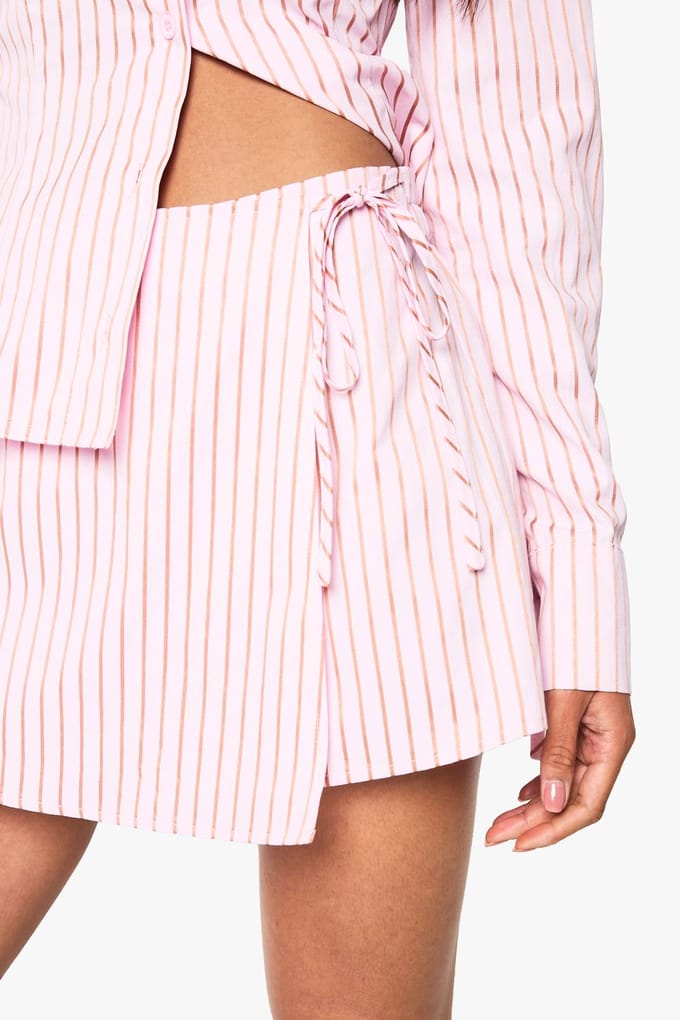 boohoo Dames Strepen Poplin Wrap Skort | Pink | Maat: 6