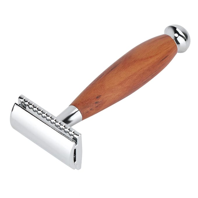 Heren Klassiek Veiligheidsscheermes met Dubbel Mes Handmatig Houten Handvat Scheermes white