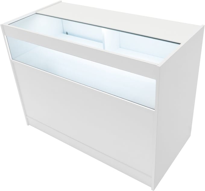 B1200 led winkelbalie - wit - 120x60x90cm - melamine & gehard glas