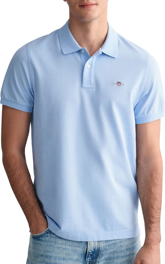 Gant Shield Piqué Poloshirt Lichtblauw - Maat S - Heren