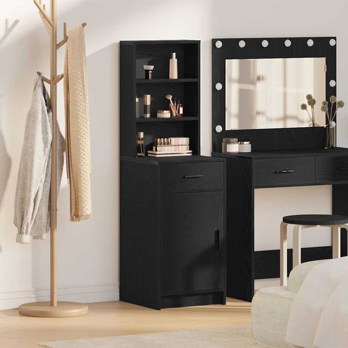 vidaXL - Highboard - Zwart - Eiken - 41 - x - 40 - x - 135 - cm - Bewerkt - hout