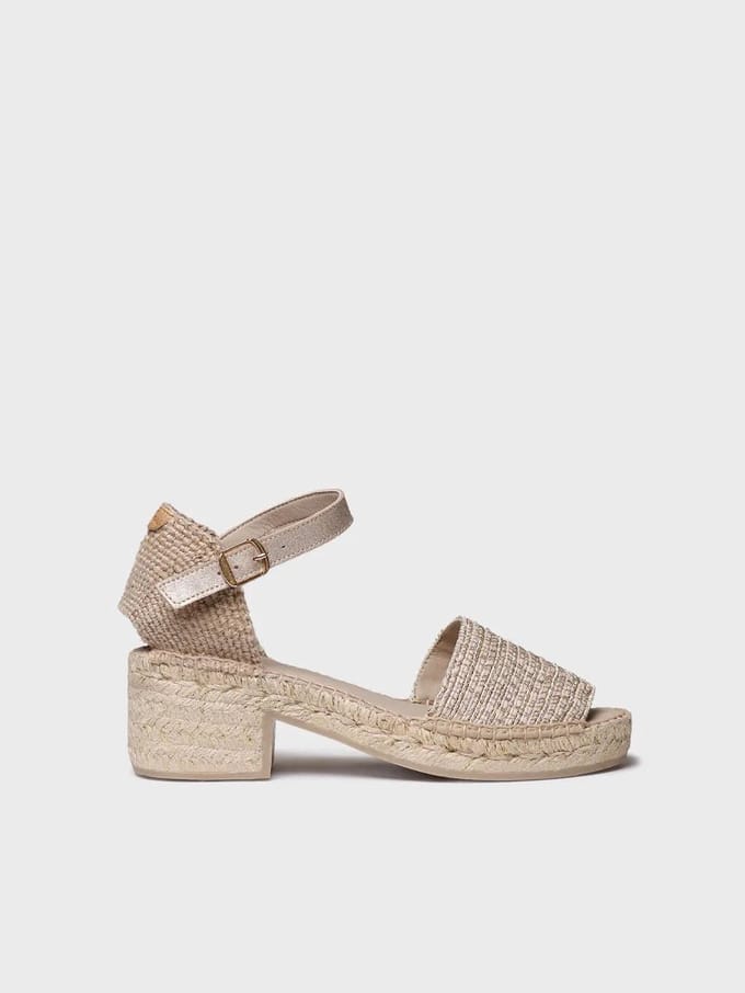 Dames espadrilles met lage hak van metallic stof | DINA-RL