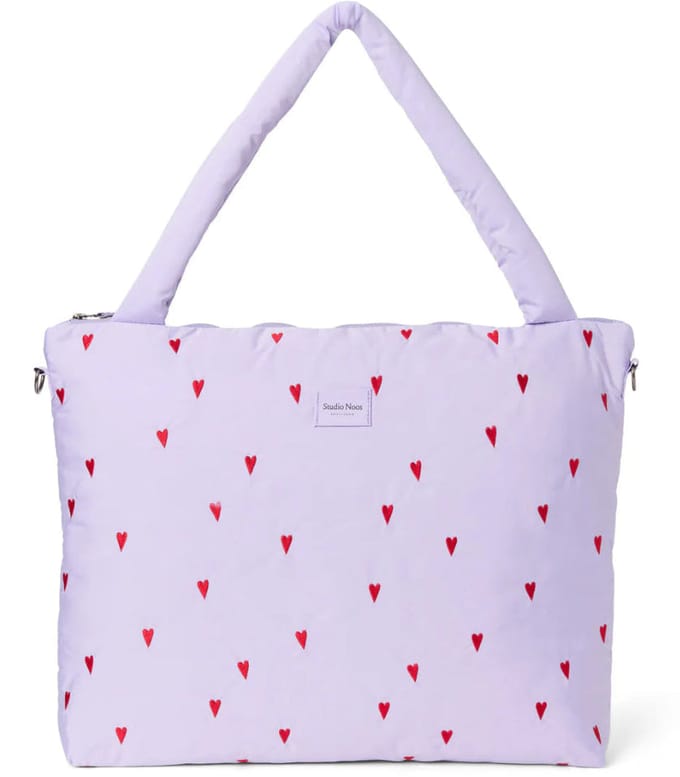 Studio Noos puffy diaper bag purple hearts