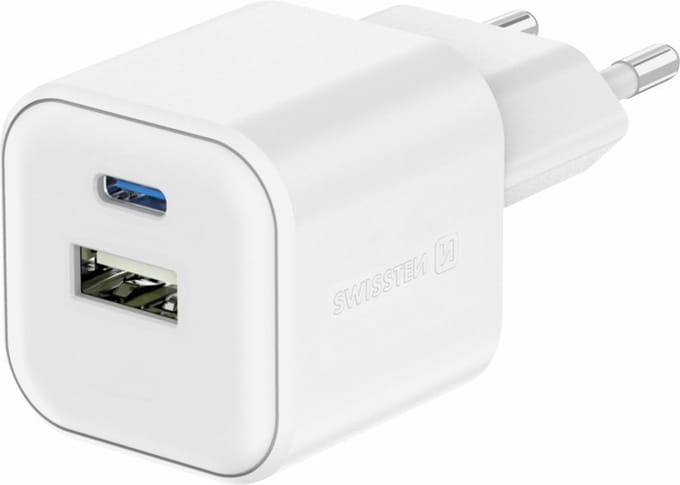 Swissten USB-C Snellader - 2 poorten - GaN technologie - 35W - Wit