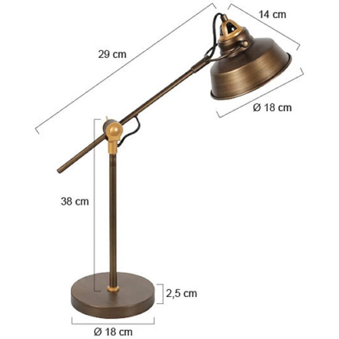 Bronzen industriële tafellamp Nove 1321BR van Mexlite, 67 cm hoog, met E27 fitting en draaibaar-kantelbaar ontwerp, ideaal voor binnengebruik