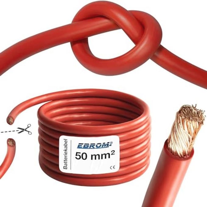 Flexibele Accukabel 50 mm2 - Rood - PVC Mantel - Voor Starten en Opladen