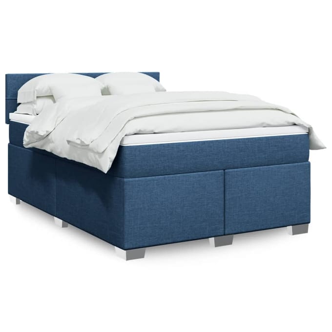 vidaXL - Boxspring - met - matras - stof - blauw - 140x200 - cm