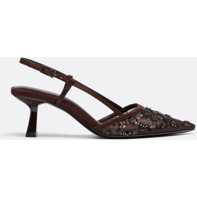 Stradivarius Pumps met kitten heel van mesh en stras  BRUIN 37