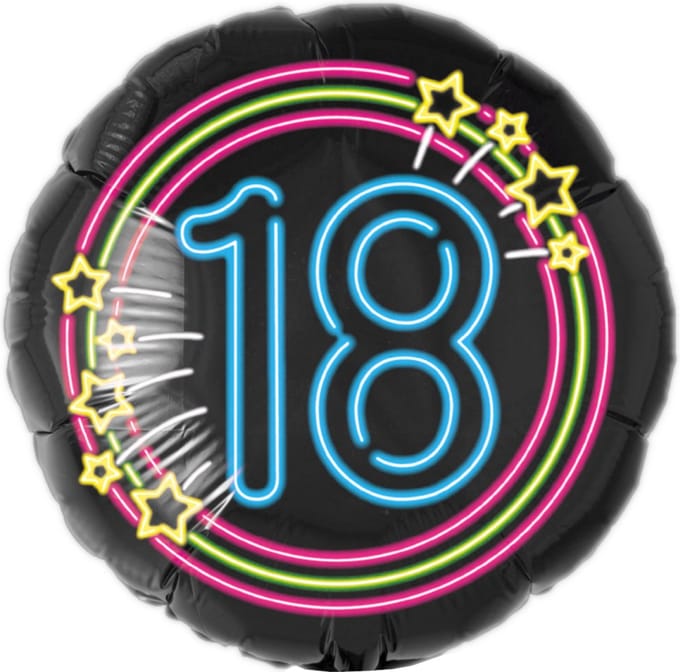 Folieballon - 18 jaar - Neon - Zonder vulling