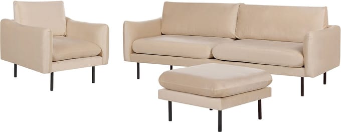 VINTERBRO - Bankenset met ottomaan - Beige - Fluweel