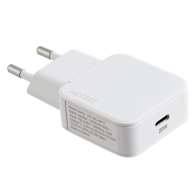 Accezz Ultra Slim GaN Oplader - USB-C - 20W - Wit