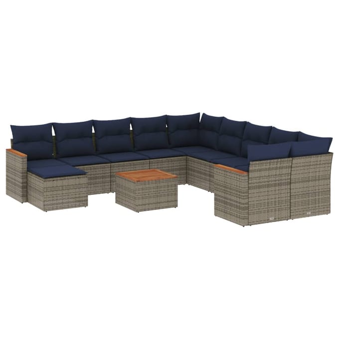 vidaXL - 12-delige - tuinbankset - met - kussens, - grijs - polyrotan
