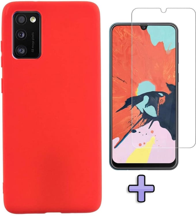HB Hoesje Geschikt voor Samsung Galaxy A41 - Rood - Siliconen Back Cover + Tempered Glazen Screenprotector