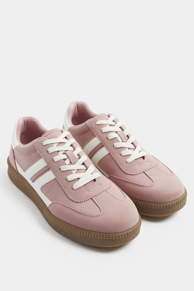 Yours Roze Vetersneakers Van Imitatiesuède Met Zijstreep In Brede Epasvormsize 42E
