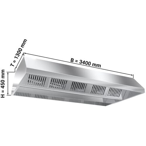 GGM Gastro Deckenhaube - 3400mm - mit Filter & Lampe Zilver