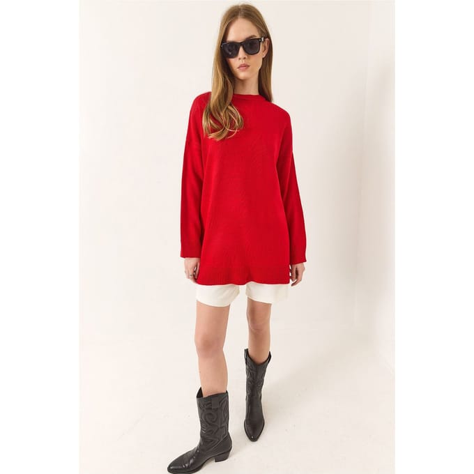 Oversized Geribbelde Gebreide Trui met Ronde Hals