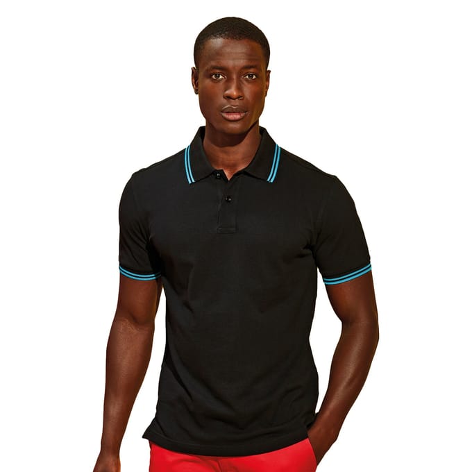 Asquith & Fox Heren Klassiek Fit getipt Poloshirt (Zwart / Turkoois)