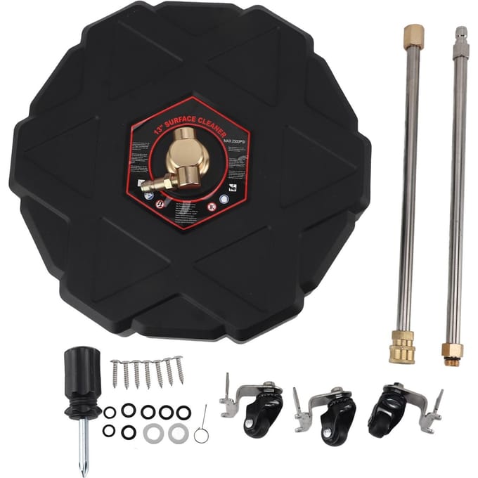 Nettoyeur de surface à pression 13 pouces 2500 PSI Raccord rapide 1/4 pouce avec roues Rallonge Surface à pression black