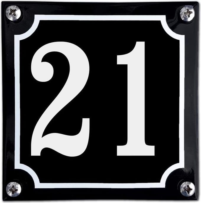 Zwart emaille huisnummer  - 21