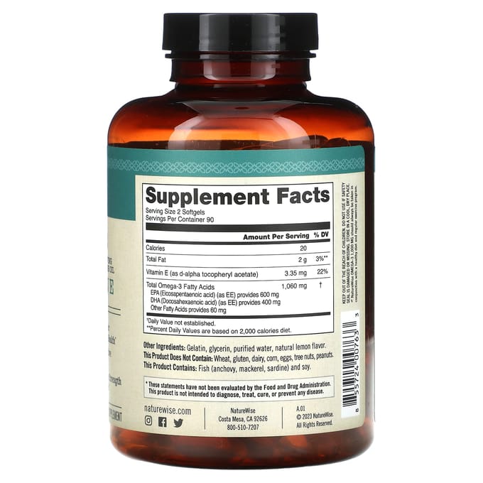 Omega 3 Plus Vitamine E, 180 Softgels