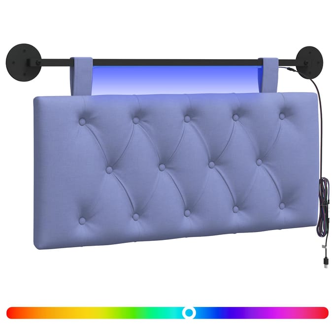 vidaXL - Hangend - hoofdbord - Met - LED-verlichting - Jeans - Blauw - Stof