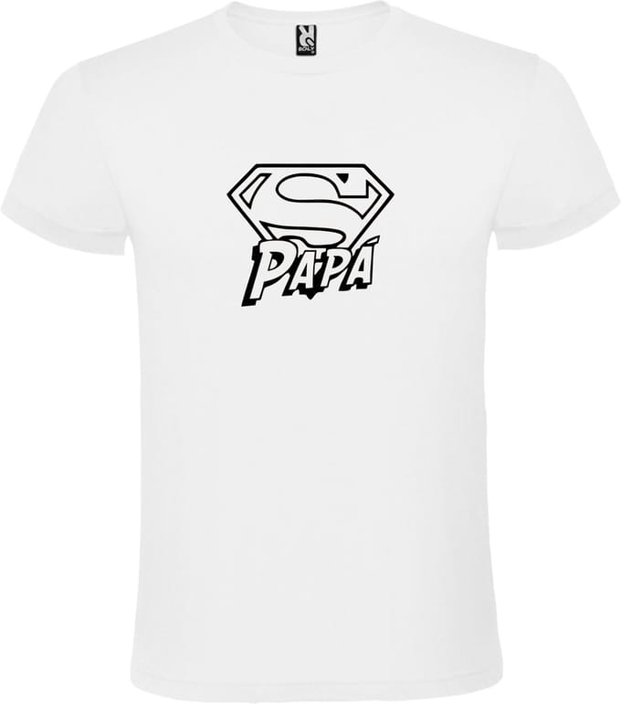 Wit T-shirt ‘Super Papa’ Zwart Maat S