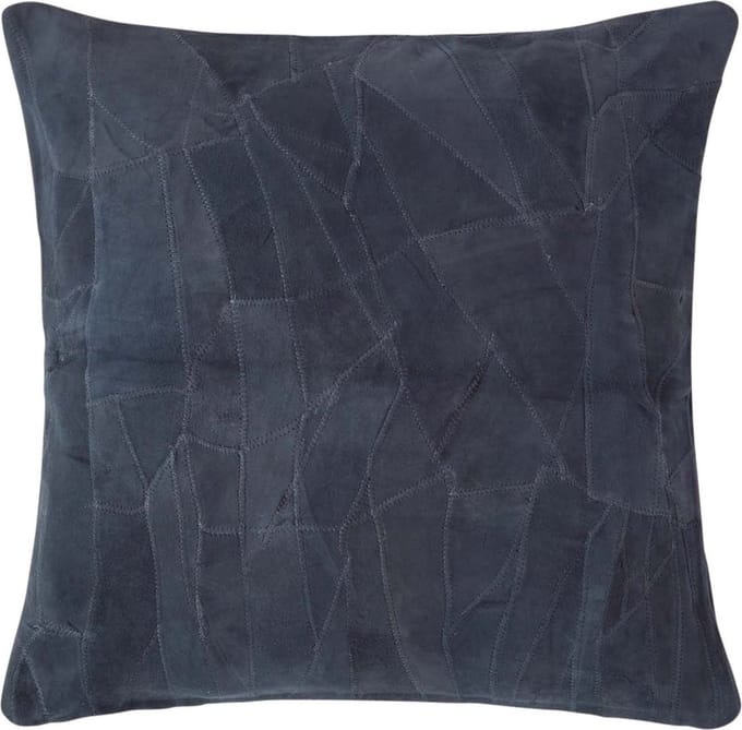 Homescapes patchwork leren kussen donkerblauw, 45x45 cm