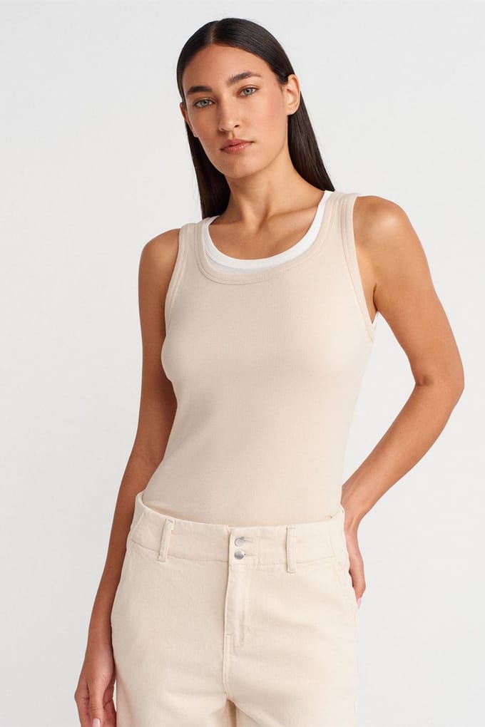 Geribbelde Katoenen Mouwloze Camiblouse