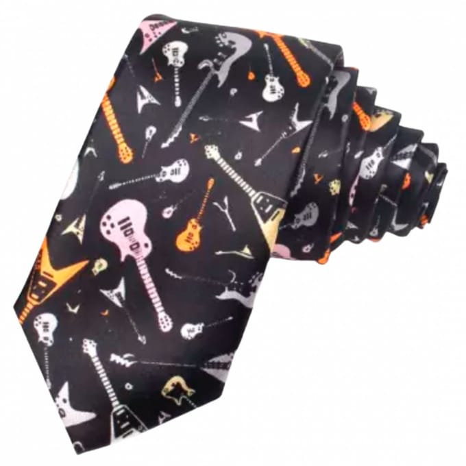 Stropdas- Gitaar-Polyester-Muziek-Zwart - Charme Bijoux