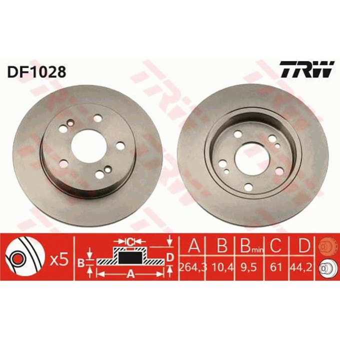 Remschijf TRW DF1028 achter, volledig, 1 Stuk