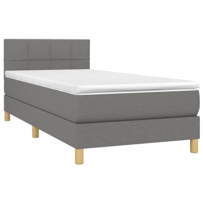 vidaXL - Boxspring - met - matras - en - LED - stof - donkergrijs - 90x200 - cm