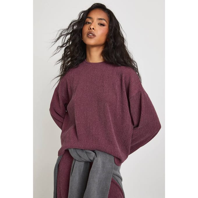 boohoo Dames Getextureerde Boxy Lange Mouwen Top | Plum | Maat: 6