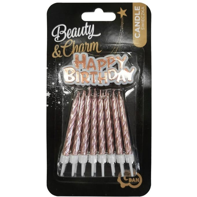 Verjaardag Kaarsen Happy Birthday Roze Goud 16 Stuks