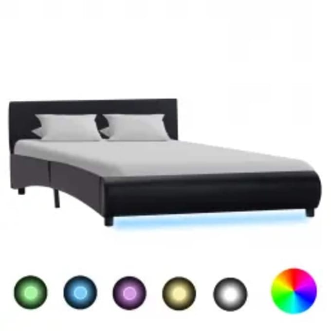 vidaXL - Bedframe - met - LED - kunstleer - zwart - 140x200 - cm
