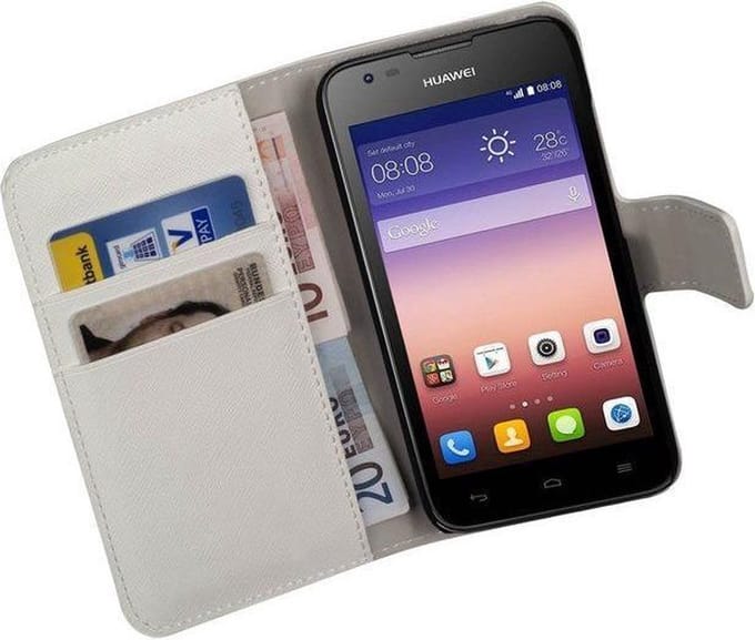 HC Wit Huawei Ascend Y550 Bookcase Wallet case Telefoonhoesje