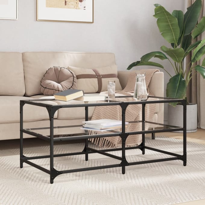 vidaXL - Salontafel - met - transparant - glazen - blad - 98,5x50x45 - cm - staal